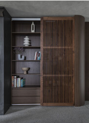 the bookcase with sliding walnut shutters