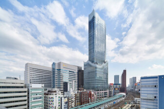 Tokyo Kabukicho Tower appears like a giant animated water fountain