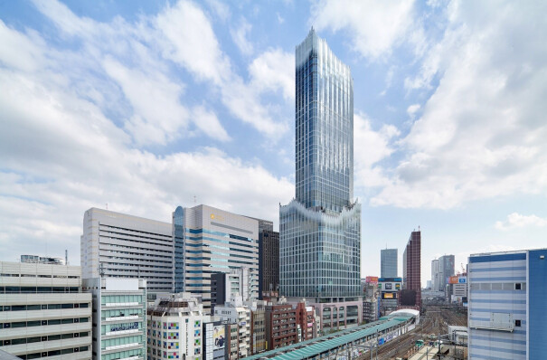 Tokyo Kabukicho Tower appears like a giant animated water fountain