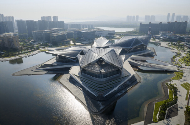 Zaha Hadid Architects’ Zhuhai Jinwan Civic Art Centre echoes chevron patterns of migratory birds