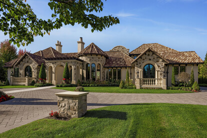 Detailed stone exterior front entrance.