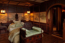 Master suite bedroom, rice paper walls, detailed doorway.