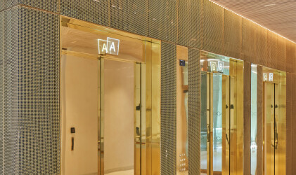 P-286 Woven Wire Mesh in bare Brass installed in the Rosenbad Building in Sweden.