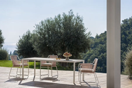 HARP outdoor chair with tubular metal structure and polyester or acrylic cords