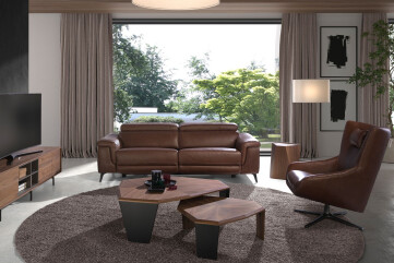 2136 - Asymmetrical Walnut and Black Pvc Coffee Table 2136 - Asymmetrical Walnut and Black Pvc Coffee Table