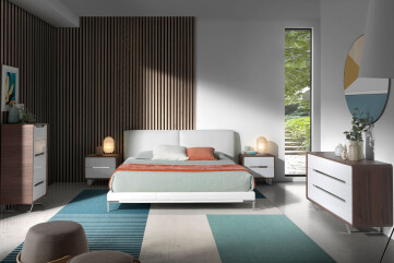 7107 - Bedside Table White Wood, Walnut and Chrome Plated Steel 7107 - Bedside Table White Wood, Walnut and Chrome Plated Steel