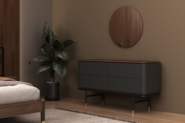 7172 - Chest of Drawers Dark Grey Matt Wood, Black Steel and Walnut Top 7172 - Chest of Drawers Dark Grey Matt Wood, Black Steel and Walnut Top
