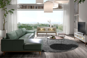 6200 - Left Chaise Longue Sofa in Green Leather 6200 - Left Chaise Longue Sofa in Green Leather