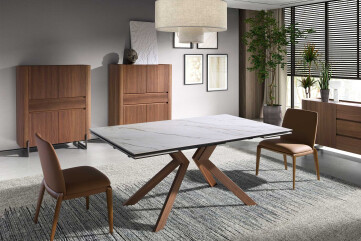 1120 - Rectangular Extending Dining Table in Porcelain Marble and Walnut Effect Steel 1120 - Rectangular Extending Dining Table in Porcelain Marble and Walnut Effect Steel