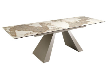 1124 - Rectangular Porcelain Marble and Champagne-coloured Steel Extending Dining Table 1124 - Rectangular Porcelain Marble and Champagne-coloured Steel Extending Dining Table