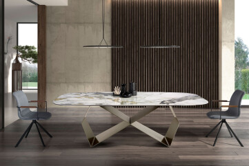 1140 - Rectangular Dining Table in Porcelain Marble and Champagne-coloured Steel 1140 - Rectangular Dining Table in Porcelain Marble and Champagne-coloured Steel