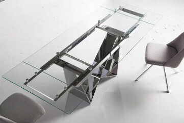 1027 - Rectangular Tempered Glass and Chrome-plated Steel Extending Dining Table 1027 - Rectangular Tempered Glass and Chrome-plated Steel Extending Dining Table