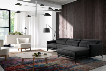 6041 - Right Chaise Longue Sofa in Black Leather 6041 - Right Chaise Longue Sofa in Black Leather