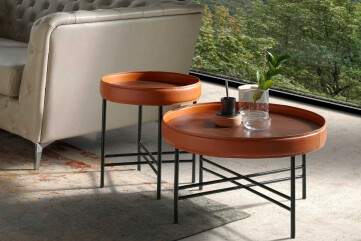 2058 - Round Coffee Table in Leatherette, Walnut and Black Steel 2058 - Round Coffee Table in Leatherette, Walnut and Black Steel