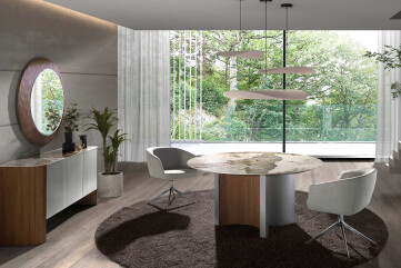1148 - Round Dining Table in Porcelain Marble, Walnut and Silver-coloured Wood 1148 - Round Dining Table in Porcelain Marble, Walnut and Silver-coloured Wood