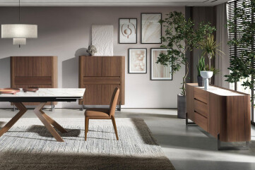 3252 - Walnut and Dark Metallised Steel Sideboard With Porcelain Marble Top 3252 - Walnut and Dark Metallised Steel Sideboard With Porcelain Marble Top