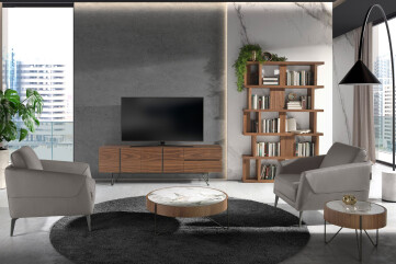 3260 - Walnut and Black Steel Tv Stand 3260 - Walnut and Black Steel Tv Stand